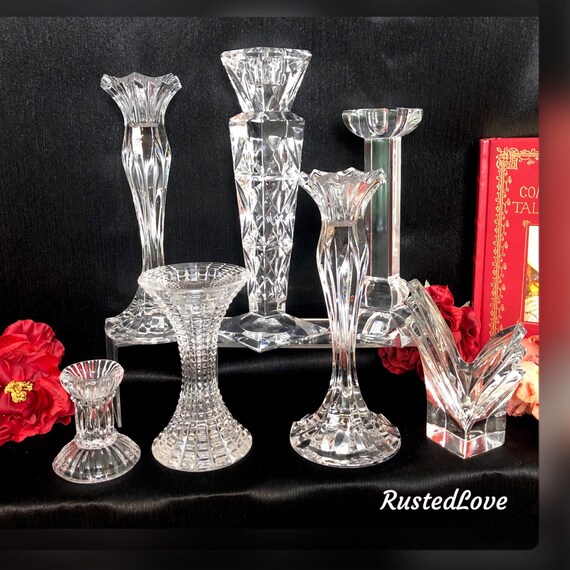 Candle Holders Set / Glass / Crystal / Vintage Mixed Style / Wedding Candle sticks / Centerpiece Holiday Taper Candlesticks / BoHo Chic Set