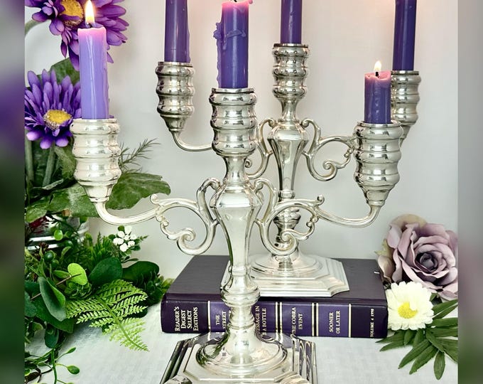 Vintage Sterling Silver Candelabras – Pilgrim Silver Monogrammed Pair Candle Holders