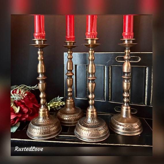 Copper Candle Holders / Vintage Hand Hammered Taper Holders / Copper Rustic Candlesticks / Mexico Southwestern Candle Sticks / Hand Crafted