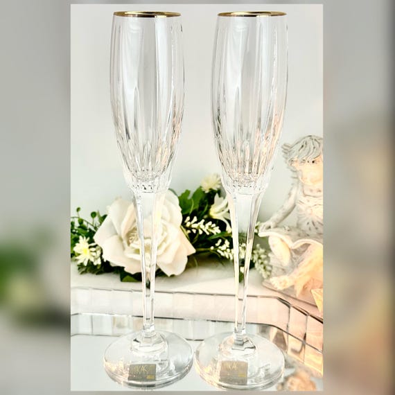 Mikasa Arctic Lights Champagne Flute Pair Gold Wedding Toasting Glasses