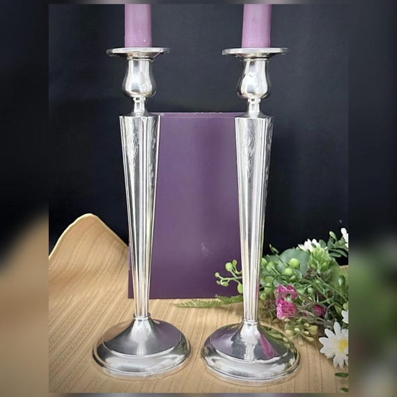 WEB Sterling Silver Candle Sticks / Silver Tall Etched Candle Holders / Sterling Silver Candlestick / Vintage Sterling Silver Candle Holders