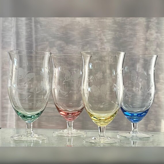 Lenox Butterfly Meadow Ice Tea Glasses / Lennox Colored Butterfly Etched Ice Tea Glasses / Lenox Colored Ice Tea Glasses - 4