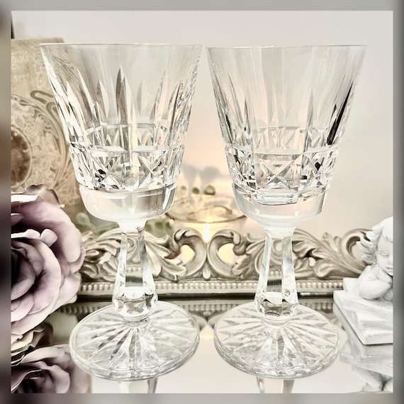 Pair Waterford Kylemore Claret Wine Glasses Vintage Crystal