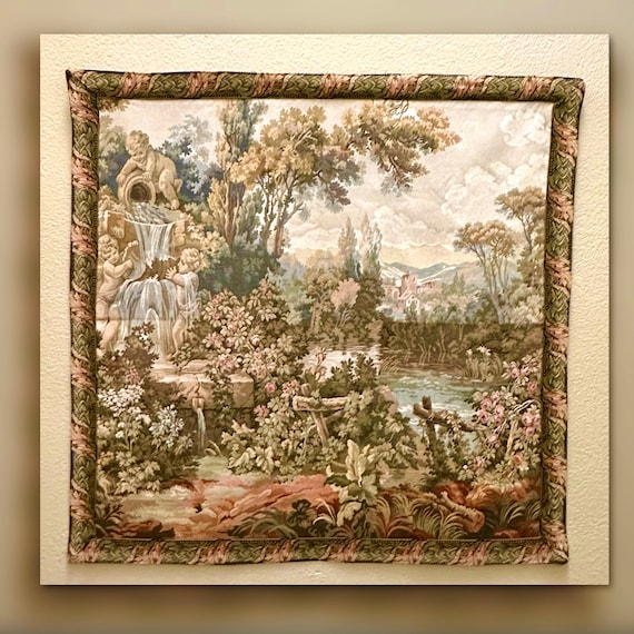 Tapestry Wall Hanging / Victorian Cherub Scene Wall Tapestry Wall Hanging / Angelic Garden Large Wall Tapestry / Victorian Wall Hanging