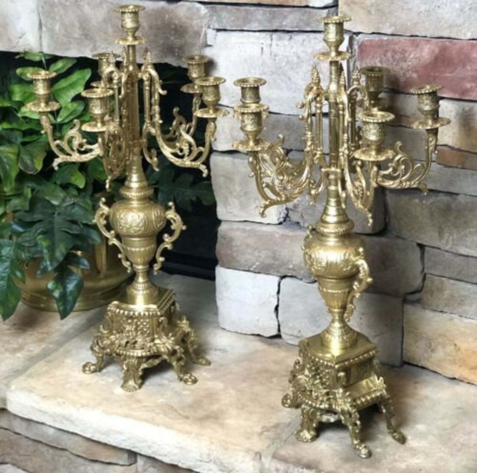 Vintage Brass Candelabras Large Candle Holders Baroque Rocco Etsy