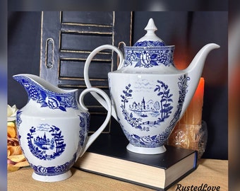 Royal Liverpool Tea Pot and Creamer / Liverpool Blue and White Tea set / England Royal Liverpool / Royal Liverpool Serving Pieces / Tea Pot