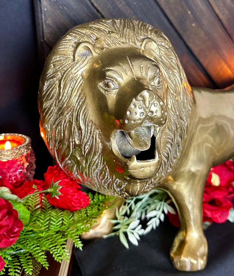Large Solid Brass Lion Vintage Statue Roaring Lion Sculpture 23 Inch - Etsy