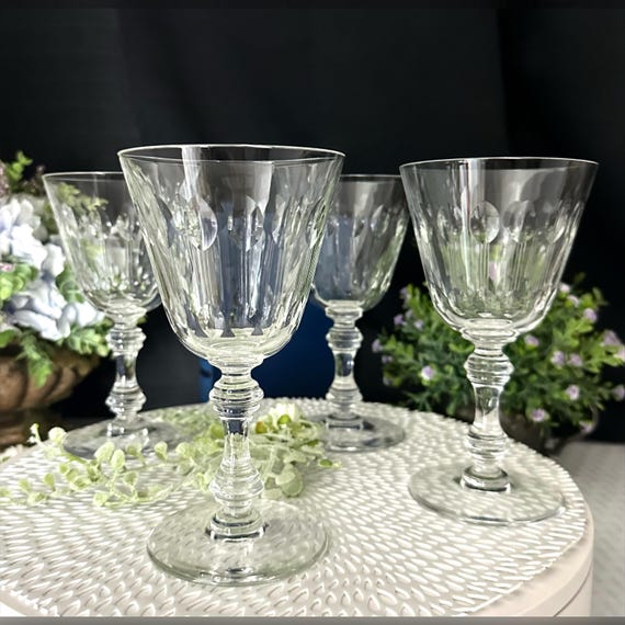 Val St Lambert Water Glasses / Vintage Val St Lambert Water Goblets / 4 Vintage Blown Clear Water Goblets / Val St Lambert Water Glass Set