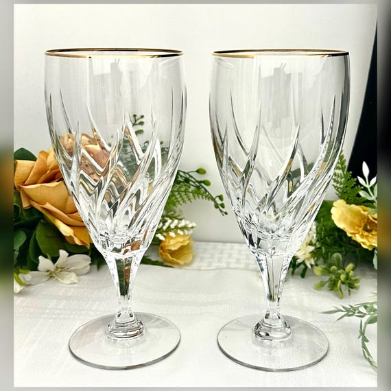 Mikasa Rendezvous Gold Trimmed Ice Tea Glasses / Mikasa Blown Ice Tea Glasses / Gold Rendezvous Mikasa Ice Glasses / Gold Rimmed Glasses