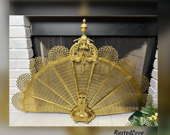 Antique Fireplace Screen / Vintage Folding Fireplace Screen / Victorian Gilt Gold Brass Fan / Antique  Victorian Folding RARE Fireplace Fan