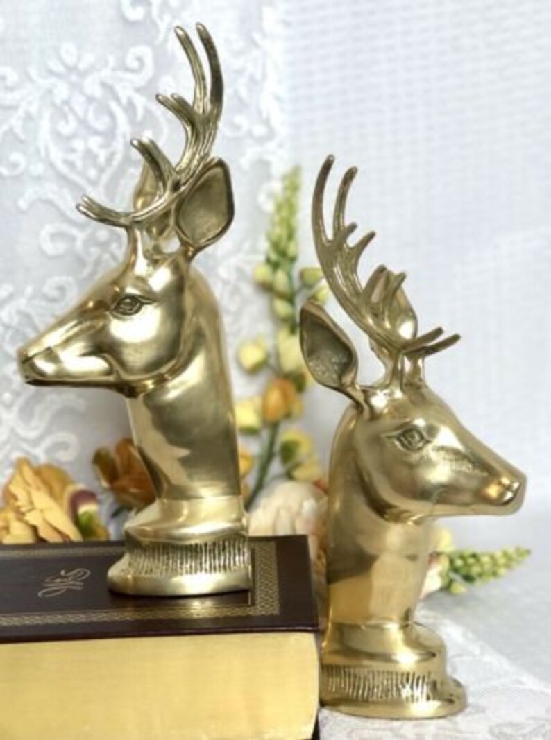 Brass Elk Bookends / Mid Century Modern / Vintage Deer / Gold Etsy