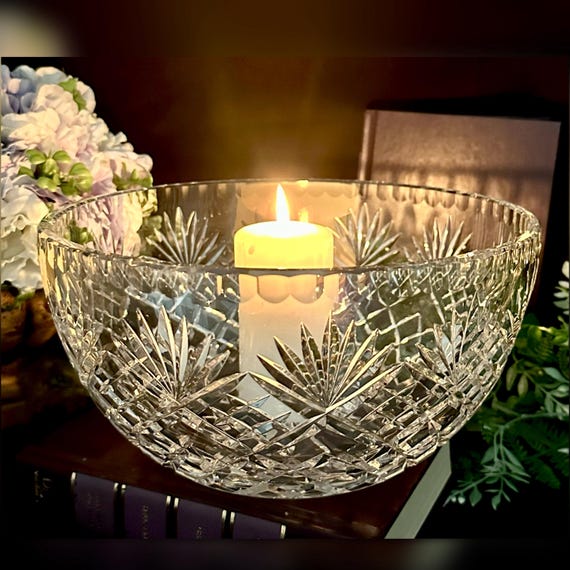 Crystal Centerpiece Bowl / Vintage Crystal Vase / Poland Crafted Flower Bowl / Cut Crystal Fruit Bowl / Vintage Clear Crystal Bowl