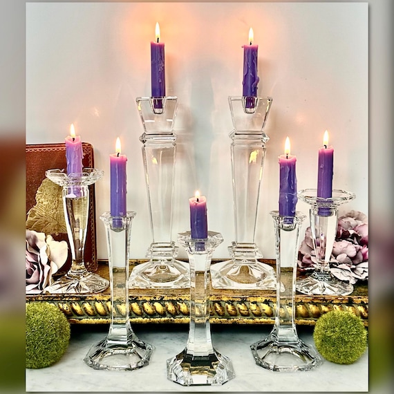 Crystal Candle Holders Set of 7 Glass Candlesticks Wedding Decor