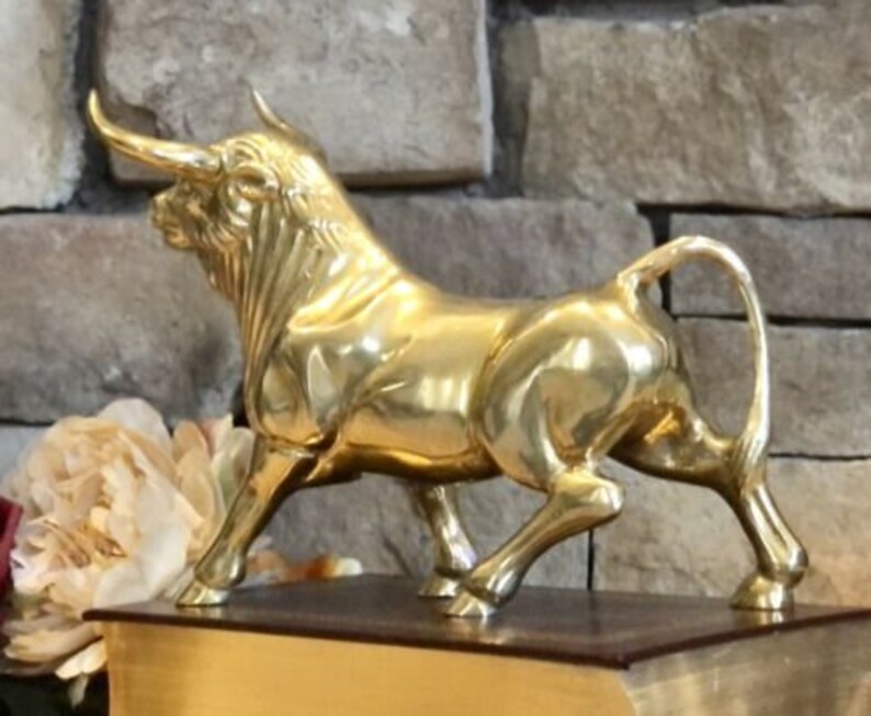 Vintage Brass Bull Statue / Charging Bull Figure / Solid Etsy