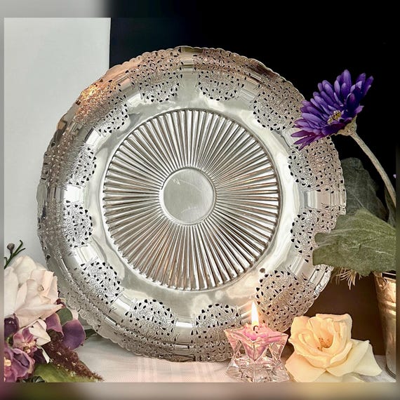 Vintage Footed Silver Plated Centerpiece Bowl / Silverplated Fruit Bowl Serving Tray / Portuguese Prata 90 Vintage Centerpiece Tray