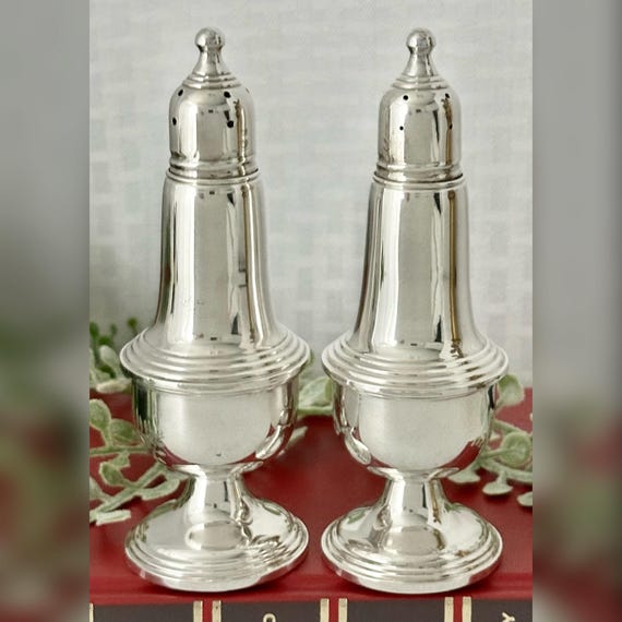 Empire Sterling Salt & Pepper Shaker Set / Empire Glass Lined Sterling Salt and Pepper Shakers / Silver Salt and Pepper Shaker Set - 2 Pc