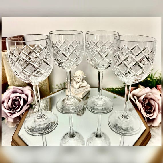 Bohemia Crystalex Cut Wine Glasses Set of 4 Crystal Stems