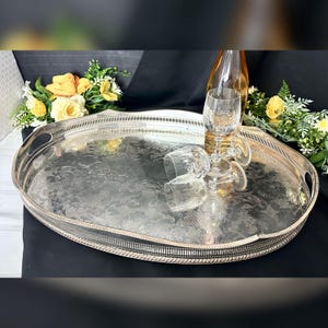 Vintage Kentshire Gallery Tray / Silver Plated Kentshire Serving Tray / English Silver Plated Gallery Tray / Etched Silver Serving Tray