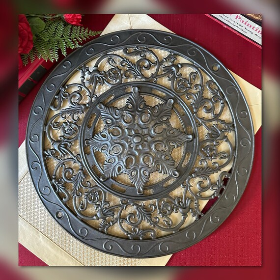 Antique Round Cast Iron Heat Register Floor Grate / 1890's Cast Iron Round Floor Grate / Antique Beautiful Victorian Designed 2 Pc Grate Set