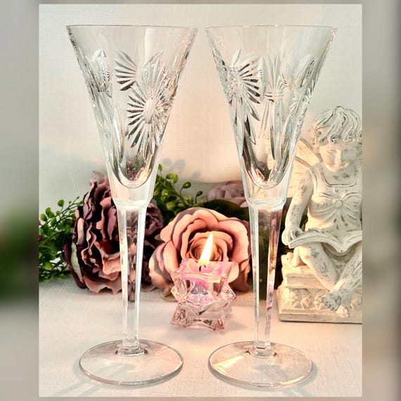 Waterford Crystal Champagne Flutes, Millenium 5 Toasts Pattern, Wedding Glasses