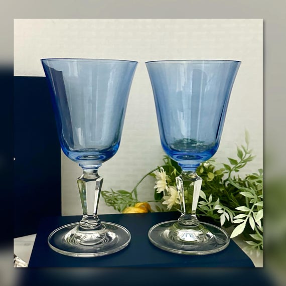 Blue Rogaska Alfresco Wine Glasses / Rogaska Light Blue Alfresco Wine Glasses / Vintage Blue Rogaska Wine Glasses / Alfresco Wine Glasses 2