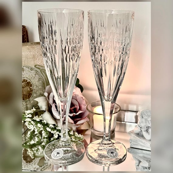 Bombay Company Crystal Champagne Flutes Wedding Vintage Pair