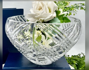 Crystal Centerpiece Bowl / Crystal Large Round Centerpiece Vase / Home Decor Flower Bowl / Crystal Centerpiece Fruit Bowl / Large Glass Bowl