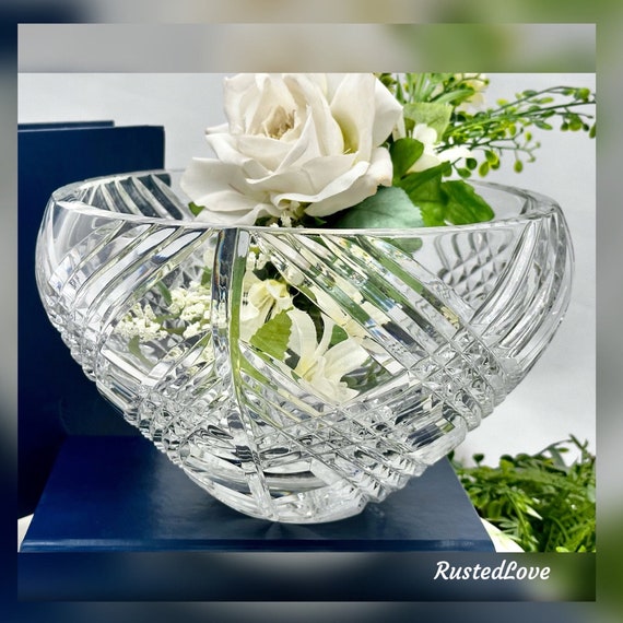 Crystal Centerpiece Bowl / Crystal Large Round Centerpiece Vase / Home Decor Flower Bowl / Crystal Centerpiece Fruit Bowl / Large Glass Bowl