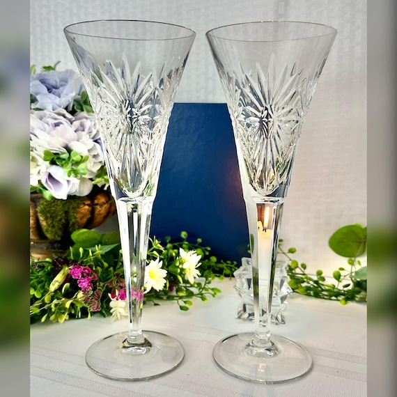 Waterford Crystal Health Champagne Flutes / HEALTH Millennium Series Champagne Glasses / Waterford Wedding Toasting Champagne Flutes - 2