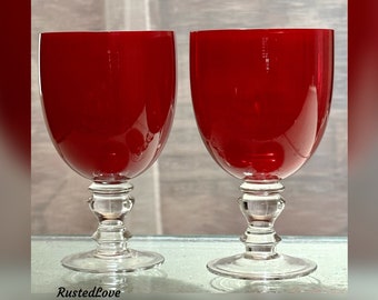 Zrike Ruby Red Water Glasses / Zirke Camelot Red Water Glasses / Zrike Blown Glass Drinkware / Vintage Red Water Goblets / Red Stemware -  2