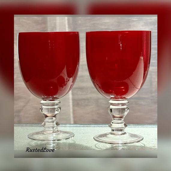 Zrike Ruby Red Water Glasses / Zirke Camelot Red Water Glasses / Zrike Blown Glass Drinkware / Vintage Red Water Goblets / Red Stemware -  2
