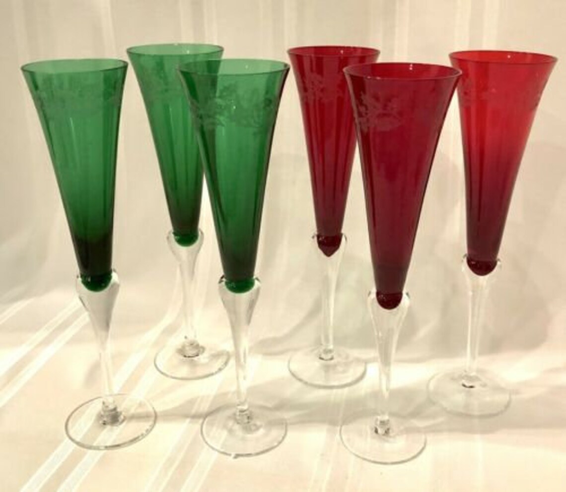 Lenox Fluted Champagne Holiday Gems Ruby Red & Emerald Green Etsy