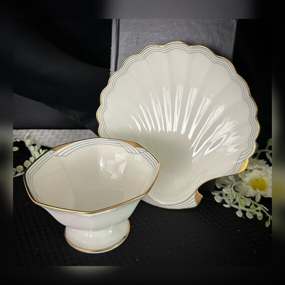 Noritake Golden Cove Bowl & Shell Trinket Dish / Golden Cove Candy Dish / Noritake Golden Cove Trinket Dish / Golden Cove Small Bowl - 2 Pc