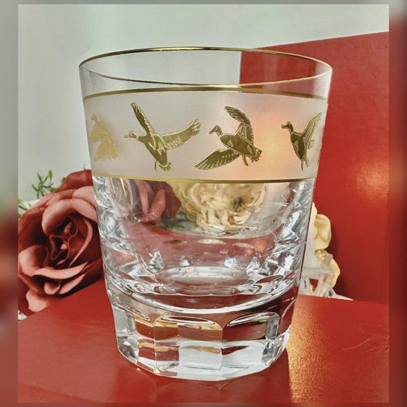 Val St Lambert Signed Gold Mallard Old Fashioned Glass, Crystal Barware Replacement