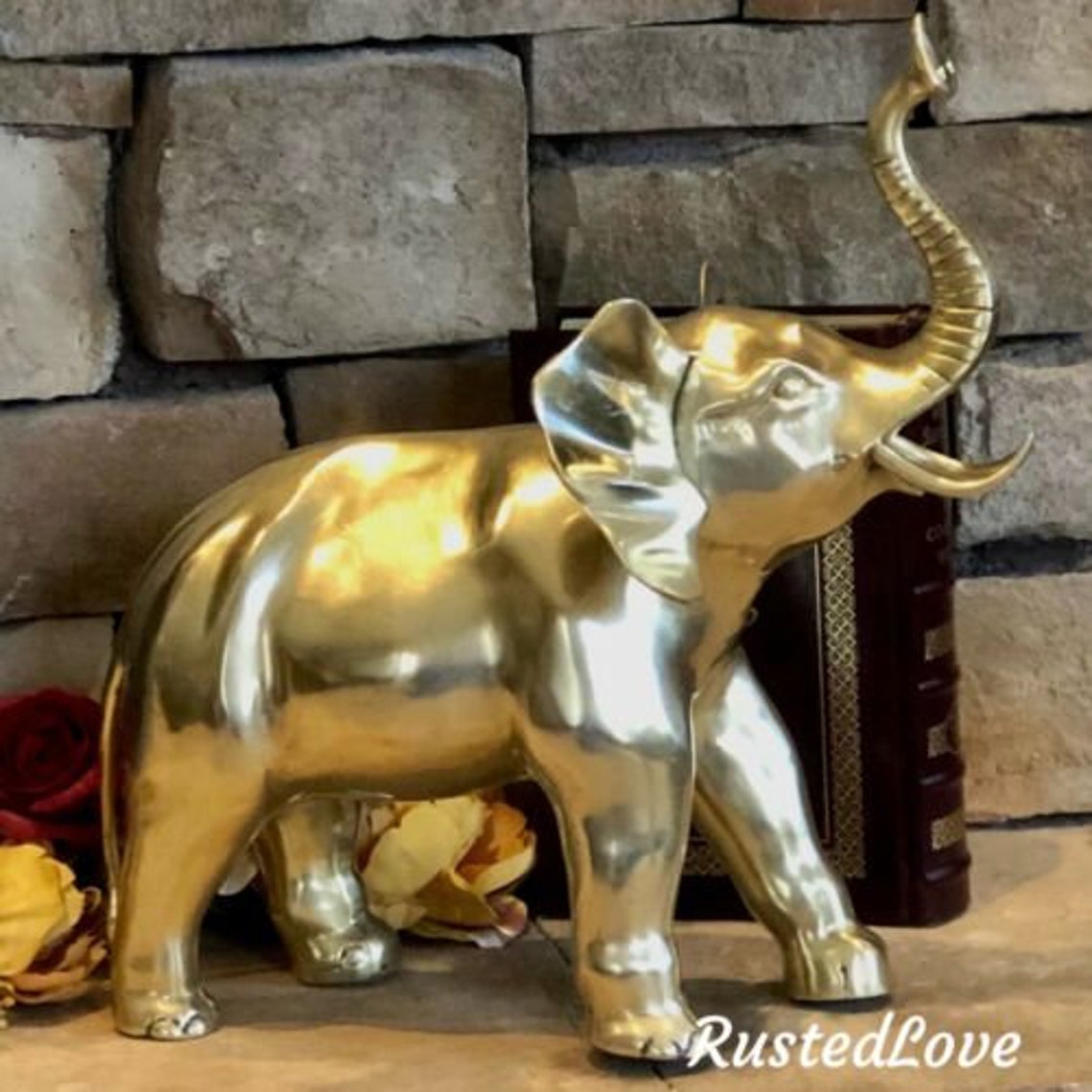 Elephant Solid brass Large Statue Trunk Up African Etsy