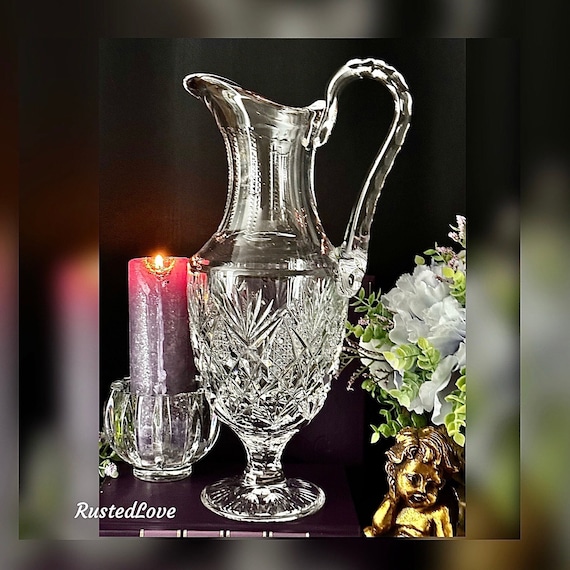 Florence by St Louis Cut Crystal Pitcher / Tall St Louis Water Pitcher / Crystal Water Pitcher / Vintage St Louis Crystal Clear Pitcher