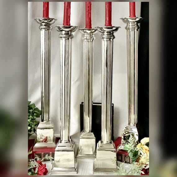 Bombay Silverplate Candlesticks Set of 5 Tall Candle Holders Vintage