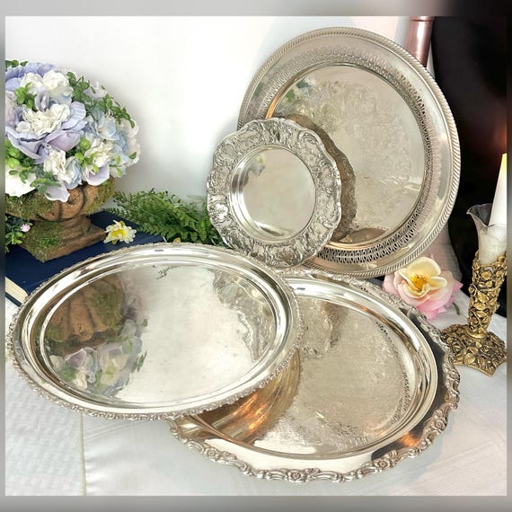 Vintage Silver Plated Serving Trays / Vintage Round Serving Platters / Silverplated Decorative Trays / Tea and Coffee Serving Trays