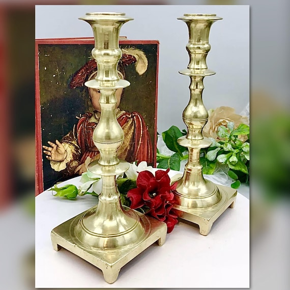 Candle Holders English Solid Brass / Taper Vintage / Wedding / Dining Table / Gold Holiday Decor / Decorative Centerpiece Candlesticks*