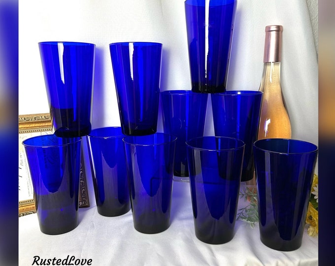 Blue Glass Water Tumblers / Cobalt Tall Juice Glasses / Hand Crafted