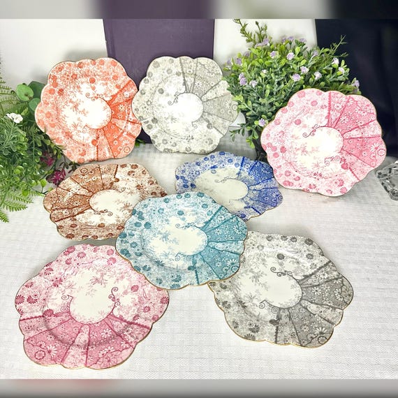 Antique Coalport Dessert Plates / Coalport Colored 1891 English Snack Plates / Vintage Dessert Plate / Multi Colored Coalplate Plates - 8 Pc