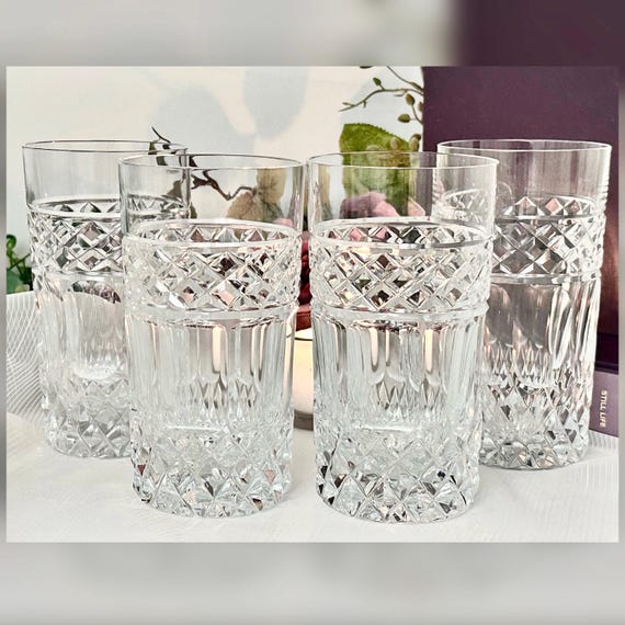 Vintage Bohemian Cut Crystal Highball Glasses Set of 4