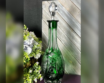 Nachtmann Traube Decanter / Traube Emerald Green Cut to Clear Decanter / Nachtmann German Vintage Decanter / Green cut to Clear Decanter