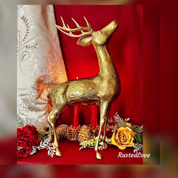 Brass Reindeer Statue / Christmas Reindeer / MCM Gold Brass Deer / Vintage Brass Deer / Brass Deer Figure / Christmas Holiday Reindeer