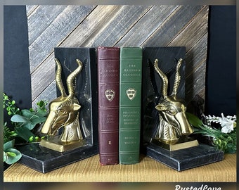 Bookends Gazelle / MCM / Antelope Vintage / Solid Brass Deer / Gold Ibex Bookend / Solid Brass Elk Bookends  / Home and Decor / Office Decor