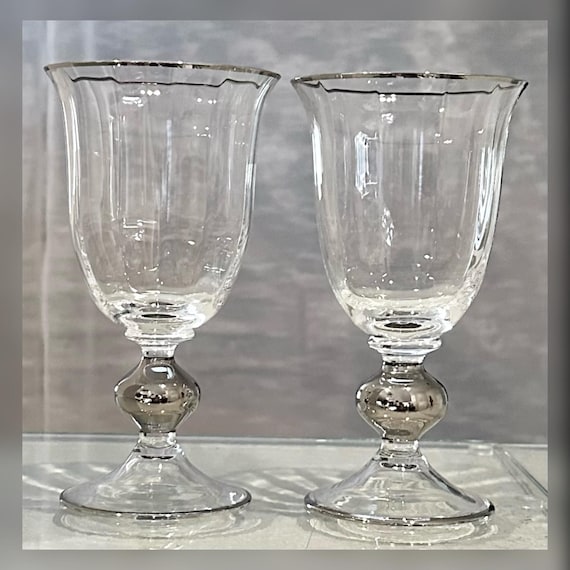 Mikasa Country French Platinum Wine Glasses / Vintage Silver Trimmed Glasses / Country French Silver Trimmed Glasses / Mikasa Wine Glasses 2