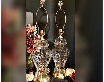 Pair of Hollywood Regency Style Brass Vintage Crystal Prism