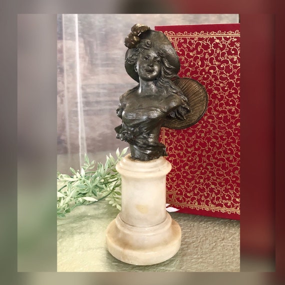 Art Nouveau / Antique Spelter / Spelter Bust / Marble Vintage Bust / Victorian Woman / Bronzed Statue / Antique Figurine / Sculpture Statue