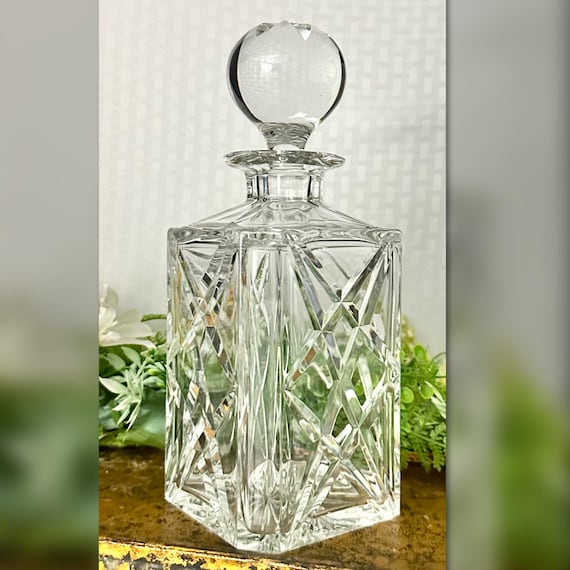 Vintage Atlantis Crystal Decanter with Stopper, Clear Cut Barware