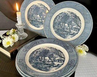 Currier & Ives Old Grist Dinner Plates Set of 4 Royal China